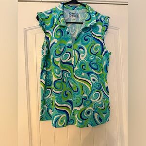 IBKUL Blue and Green Swirl Tank Top